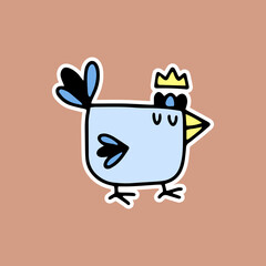 sticker, clipart, bird, chicken, rooster, crown, doodle