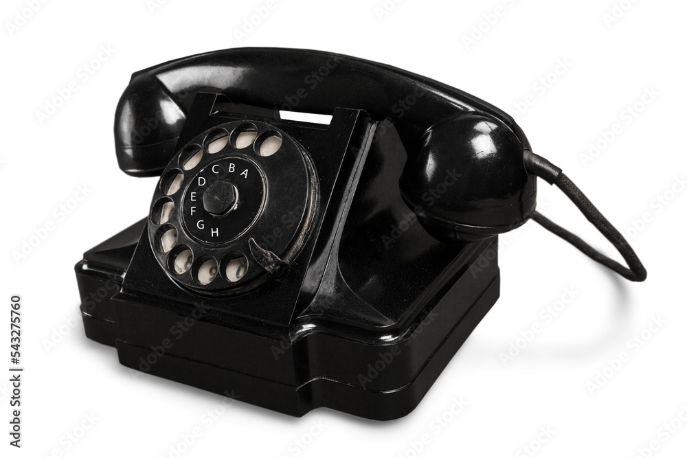 Poster Retro black telephone on white background