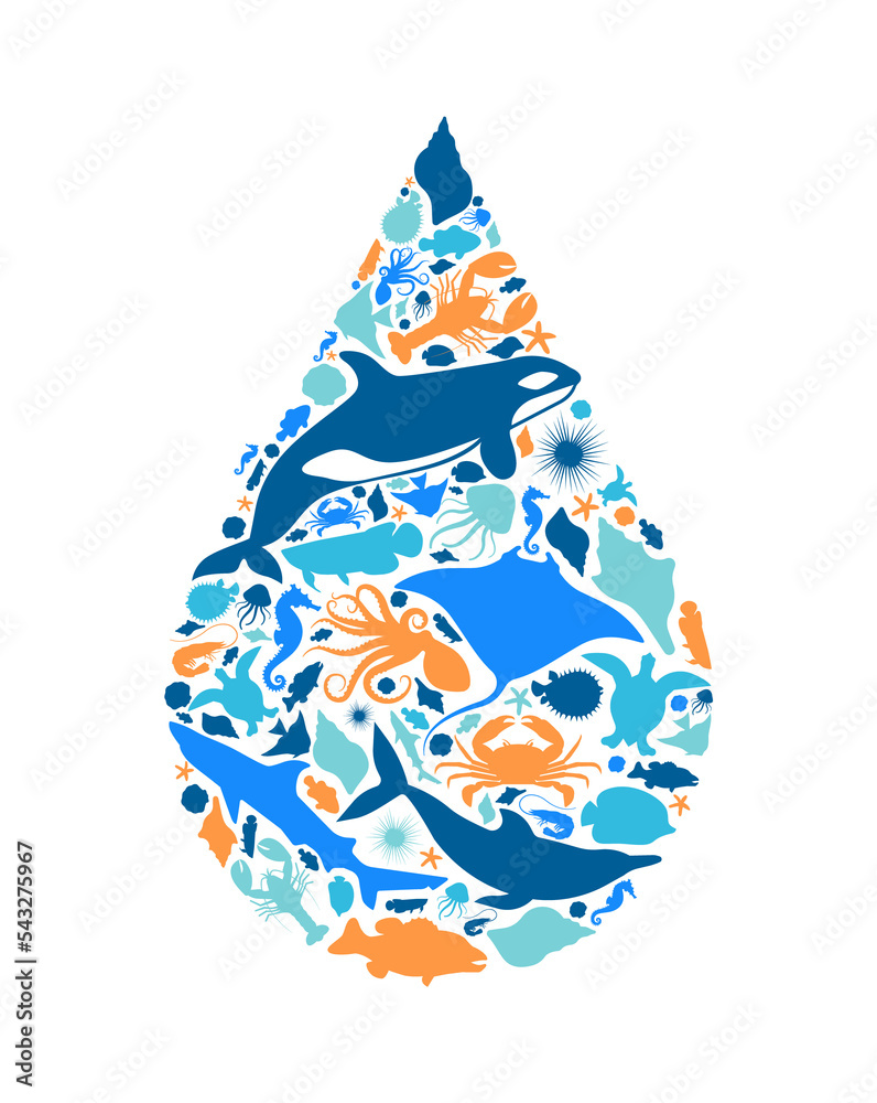 Wall mural blue marine fish animal icon water shape concept. png transparent background.