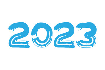 2023 Happy New Year. Color silhouette. Ink numbers, date. Horizontal front view. Vector simple flat graphic hand drawn illustration. Isolated object on a white background. Isolate. Texture.