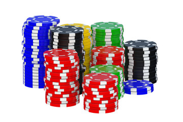 Lot of playing chips isolated on white background. 3d render