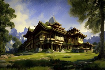 Naklejka premium House on rural area 3d render 3d illustration