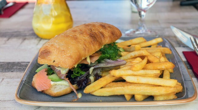Summer restaurant on the street. Food and drink.