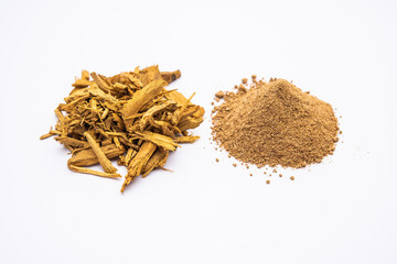 Ayurvedic Daruharidra - Daru haldi or tree turmeric isolated over white background