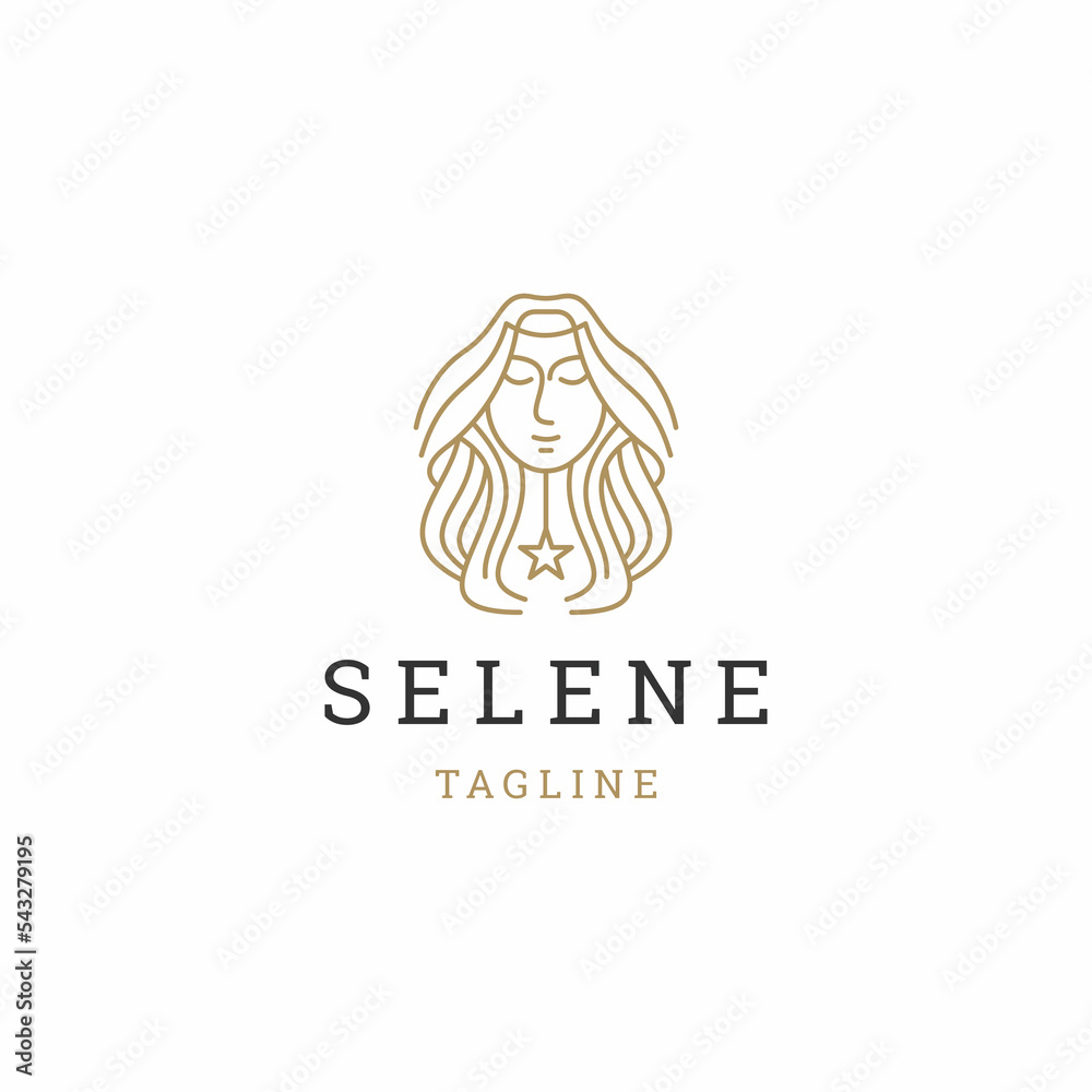 Wall mural selene the goddess of greek mythology. women beauty logo icon design template flat vector