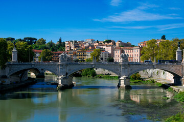 Fototapeta na wymiar Angelo bridge over the Tiber river