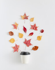 autumn, autumn coffee, autumn menu, background, bright, brown, cafe, coffee point, fall, golden, leaf, leaves, menu, minimal, plastic cup, season, seasonal, white, yellow