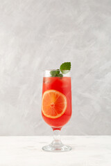 Watermelon melon Sangria in steamed glass. Summer Iced cocktail. Refreshing drink with watermelon juice