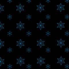 Simple seamless Christmas snowflake pattern on dark background. Festive design for greeting cards, wallpaper, screensaver. Vector design element.