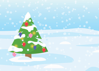 decorated christmas tree in snowfall-  vector illustration
