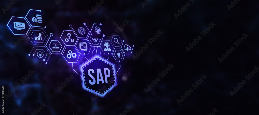 Wall mural internet, business, technology and network concept. sap system software automation concept on virtua