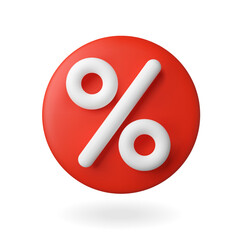 Round icon with a percentage sign or 3d sale. Red button vector