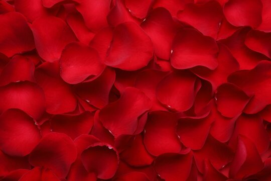 Beautiful red rose flower petals as background, top view