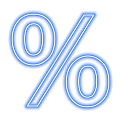 Blue neon percent sign isolated on white. Finance, business, discount, ratio