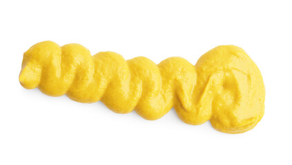 Tasty mustard isolated on white, top view. Spicy sauce