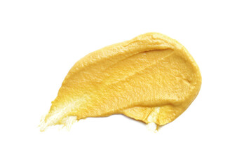 Fototapeta premium Smear of delicious mustard isolated on white, top view
