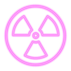 Pink neon radiation icon isolated on white