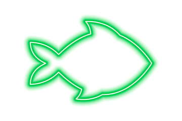 Neon green silhouette of fish isolated on white. Sea life, ocean