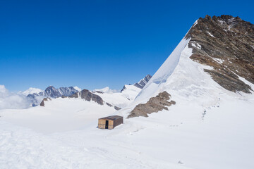 The Monch hut and refuge above the Jungfraujoch railway statin in the Swiss alps