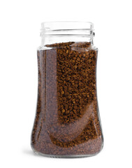 Glass jar of instant coffee isolated on white