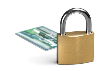 Credit card with lock, close-up view