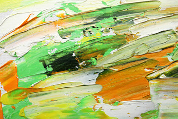 Beautiful strokes of colorful oil paints as background, closeup