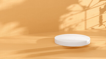 White concrete podium in pastel colored concrete room, demonstration background - 3D rendering