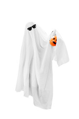 Cute ghost with sunglasses made with a bed sheet