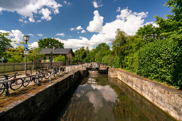 Schleuse 100 in der UNESCO-Weltkulturerbestadt Bamberg, Oberfranken, Franken, Bayern, Deutschland