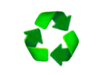 Recycling symbol illustration with 3d effect green grass texture and white background