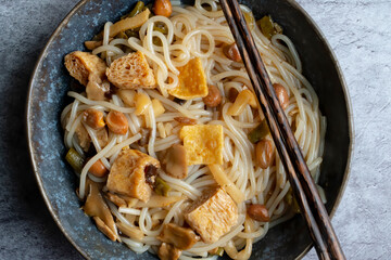 Chinese rice noodle soup called luo si rice noodles, specialty of Liuzhou, Guangxi.