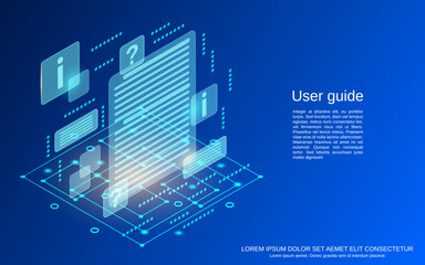 User guide, online support, technical service flat 3d isometric vector concept illustration