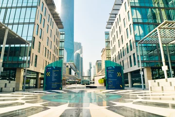 Foto op Canvas Dubai , UAE - 3rd october, 2022: Dubai Financial center district DIFC,United Arab Emirates unique modern buildings © Evaldas