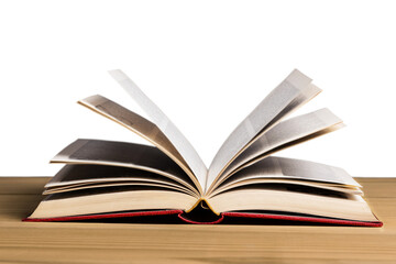 Old book open isolated on white background
