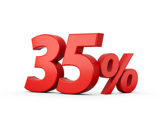 3d Red 35% Thirty Five Percent Sign on White Background 3d illustration