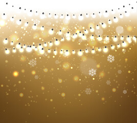 New Year Banner With Golden Background And Ligth Garland