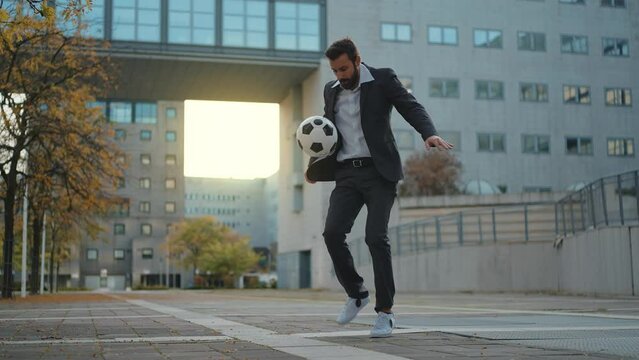 Cinematic video of a soccer freestyle player making tricks with the ball. Concept about sport and people lifestyle