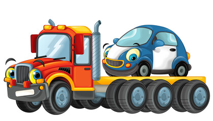 funny cartoon tow truck driver and other vehicle car isolated children illustration