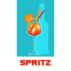 A glass of Spritz cocktail with a slice of orange flat vector illustration 