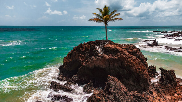 Praia Paisagem Paradis&iacute;aca Tropical Ver&atilde;o Tambaba Nordeste Para&iacute;ba Naturista Naturismo Nudismo Natureza Viagem F&eacute;rias Brasil Oceano Mar &Aacute;gua Areia Rochedos Drone A&eacute;rea Litoral Brasileiro Azul Verde 