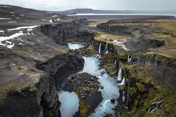 Alley of waterfalls in Iceland