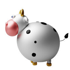 Funny cow  with black spots. Animal wildlife cartoon character. 3d illustration 