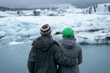 Fototapeta na wymiar People in the glacial lagoon, Iceland