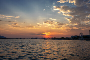 Fantastic spring cityscape of Saranda port. Captivating Ioninian seascape. Wonderful evening scene of Albania, Europe. Traveling concept background.