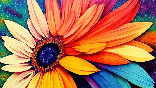 Hyper-realistic illustration of blossom AI generated colorful daisy flowers