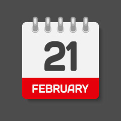 Icon day date 21 February, template calendar page