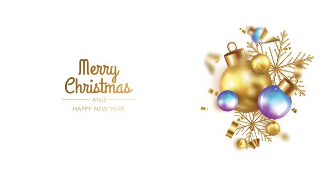 Christmas banner. Xmas background design with realistic christmas ball and snowflake.