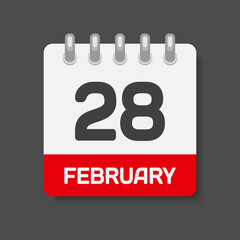 Icon day date 28 February, template calendar page
