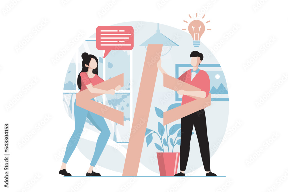 Poster Web development concept with people scene in flat design. Man and woman developing program code, use scripts on site, optimize and customize. Vector illustration with character situation for web