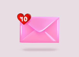 Be my Valentine concept with envelope and heart. 3d vector illustration